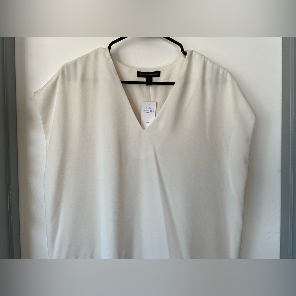 Banana republic cap sleeve v-neck cocoon mini dress in off white. petite small - Picture 5 of 15